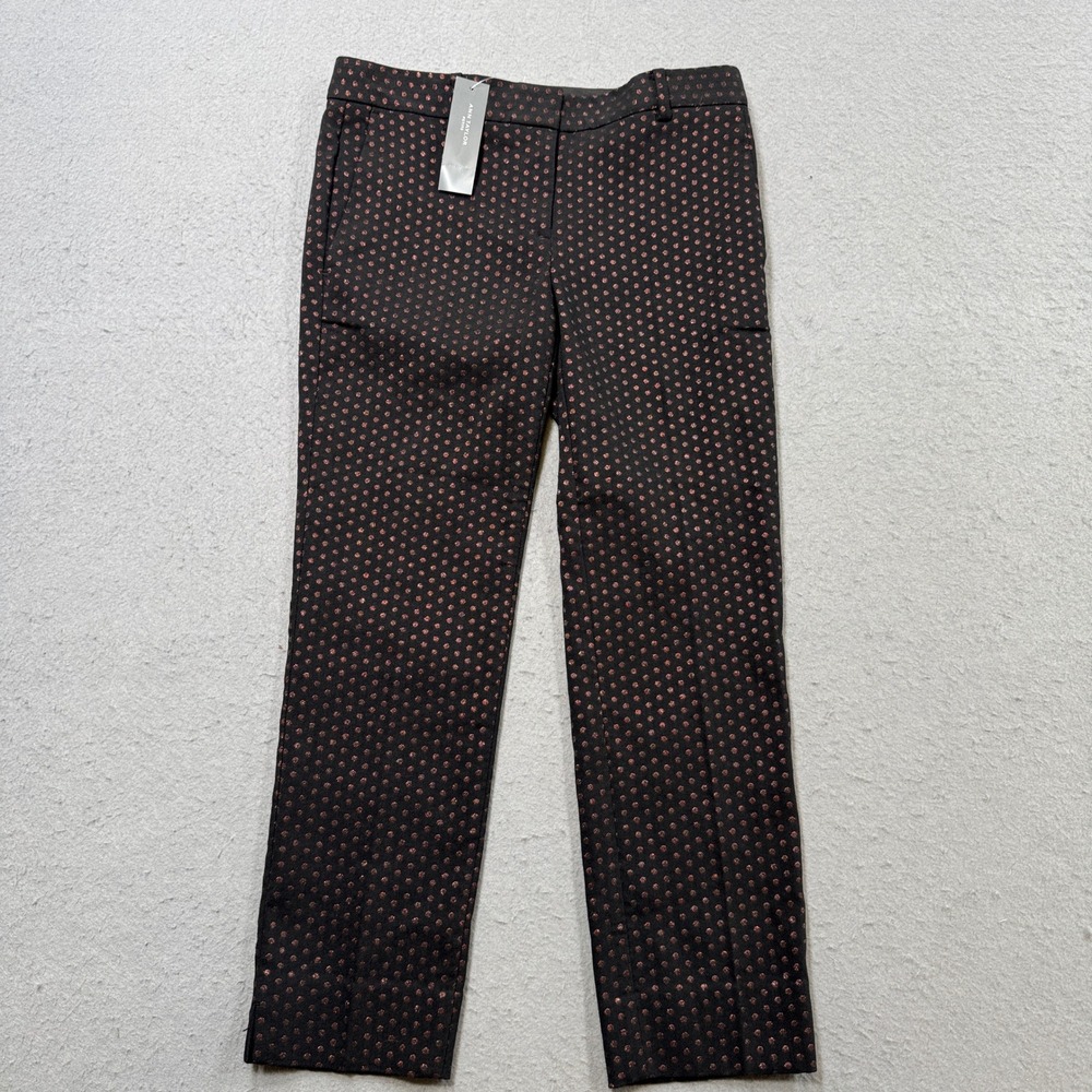 NEW Ann Taylor Pants Womens 2P Black Metallic Polka Dot Ankle Devin Fit Trousers